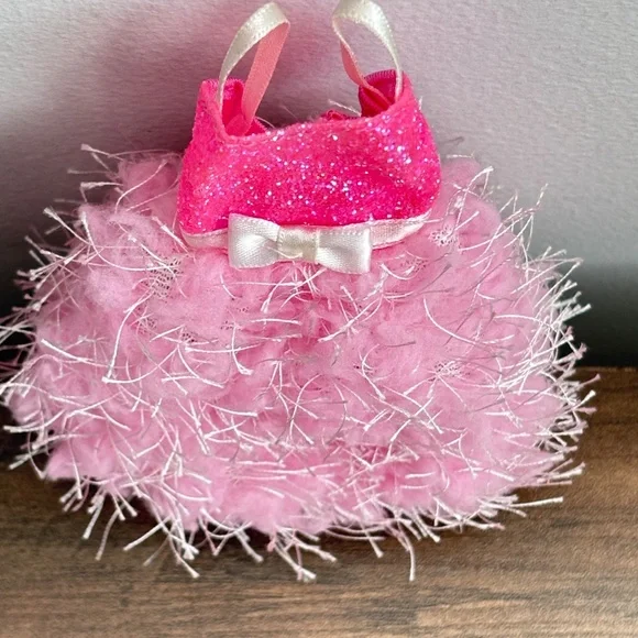 BARBIE Doll Fashion Glitter Spaghetti Strap Pink Dress Puffy Fluffy Gown Bow - Picture 2 of 7